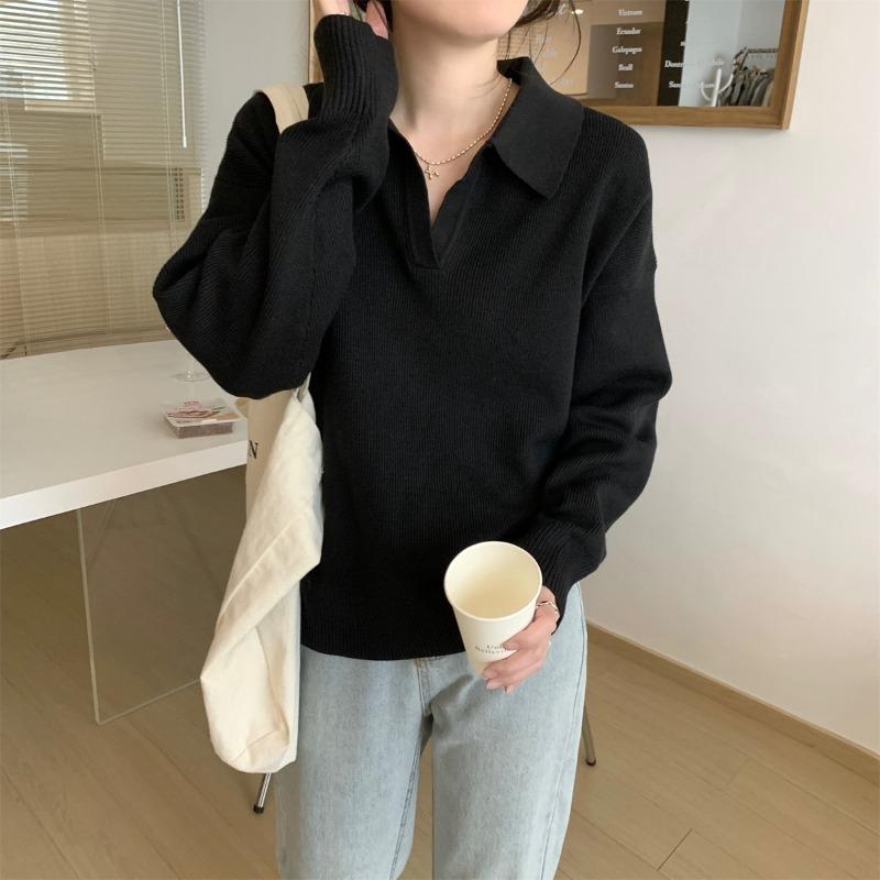 Spring New Loose and Chic Lo-neck Sweater with Knitted Bottoming Shirt Women's Top