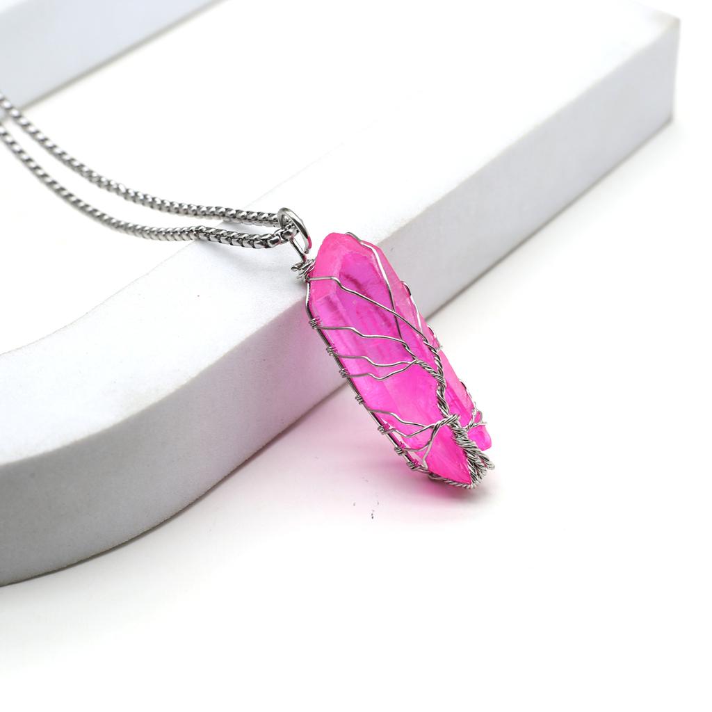 Women Necklace Natural Stone Hexagonal Pyramid Winding Pendant Necklace For Women Birthday Gift Chain 60 CM