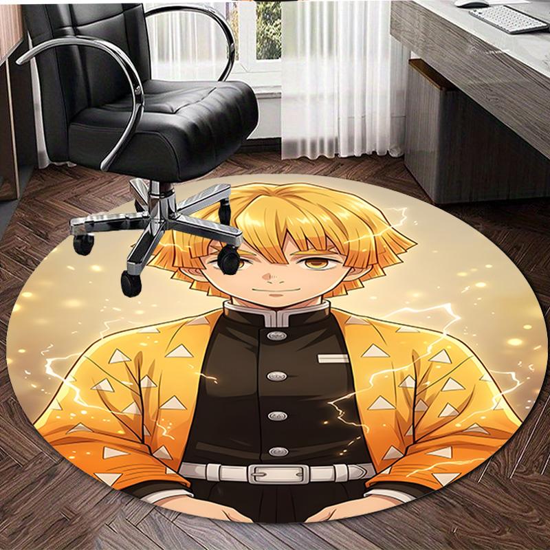 1pc Agatsuma Zenitsu Print Round Carpet Chair Round Carpet Suitable for Bedroom Living Room Home Decorative Carpet