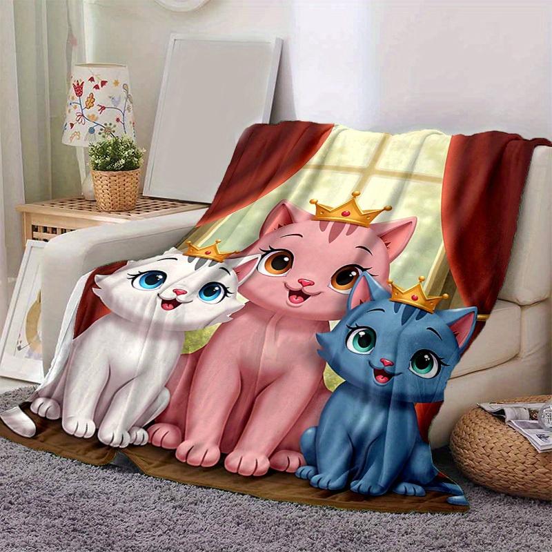 1pc. Cute Cartoon Cat Family Design Blanket, Soft Throw for Home Decor, Gift Idea, Living Room, Travel, Camping, Car Blankets, Beach, Office Naps, Sui