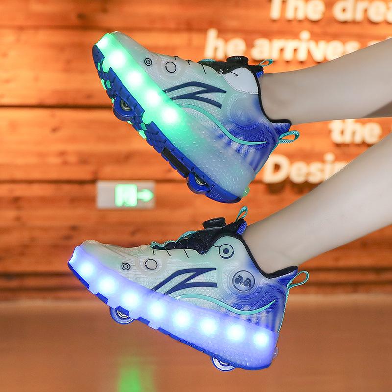 Детская светящаяся обувь, двухколесные беговые дорожки, четырехколесные роликовые коньки, перезаряжаемые взрослые колеса, шнурки, фонари, мужская и женская спортивная обувь