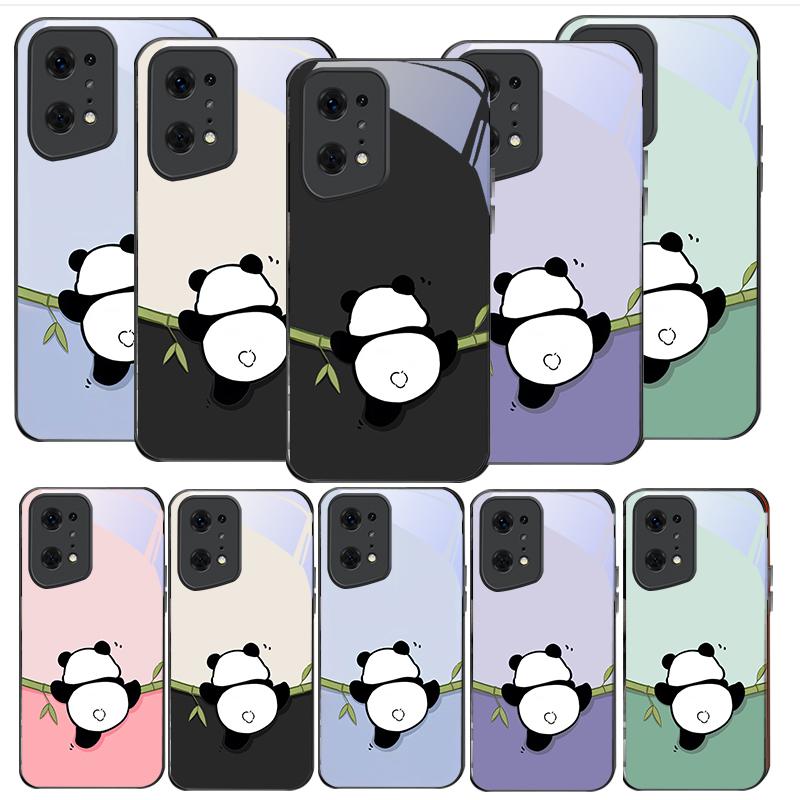 Милый и очаровательный панда Для Oppo Find F23/F11/F25 Pro/X5 Pro/X5 X3 X2 Lite/X8 Pro/X7 Ultra/X3 Neo/X8 Pro Черный Стеклянный Чехол для Телефона