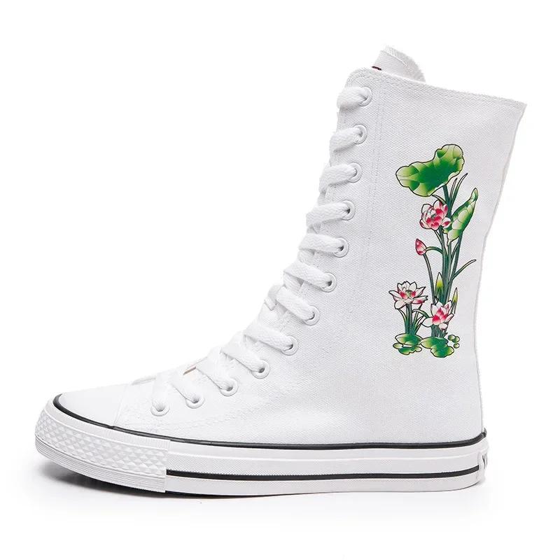 Мода 2024 года, новая весна-осень, женская обувь, повседневная обувь из парусины с высоким берцем, ботильоны, удобные ботинки на плоской подошве со шнуровкой и молнией, кроссовки 34-43