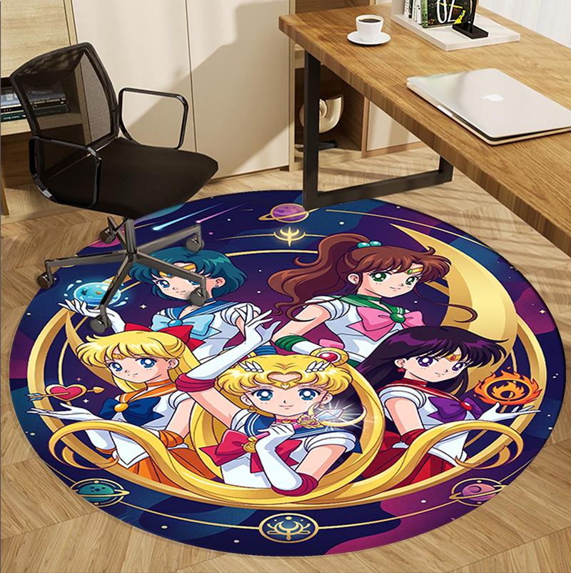 Sailor Moon Pattern Round Rug, Indoor/Outdoor Mat, for Picnic, Gameroom, Bedroom, Office, Living Room, Home Decor Carpet, Birthday Gift