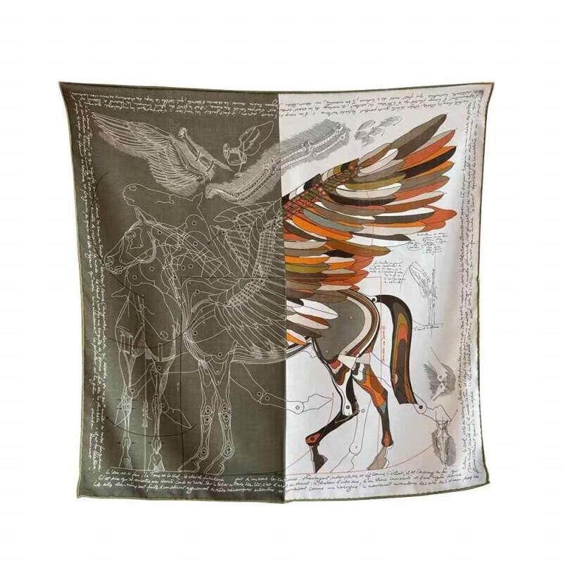 NINA SOLOR Double-Sided Silk Wool Square Scarf