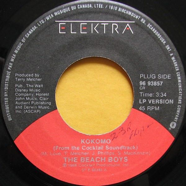 7inch Record BEACH BOYS LITTLE RICHARD Kokomo Tutti Frutti 9693857 Elektra 1988 Canada Rock Used