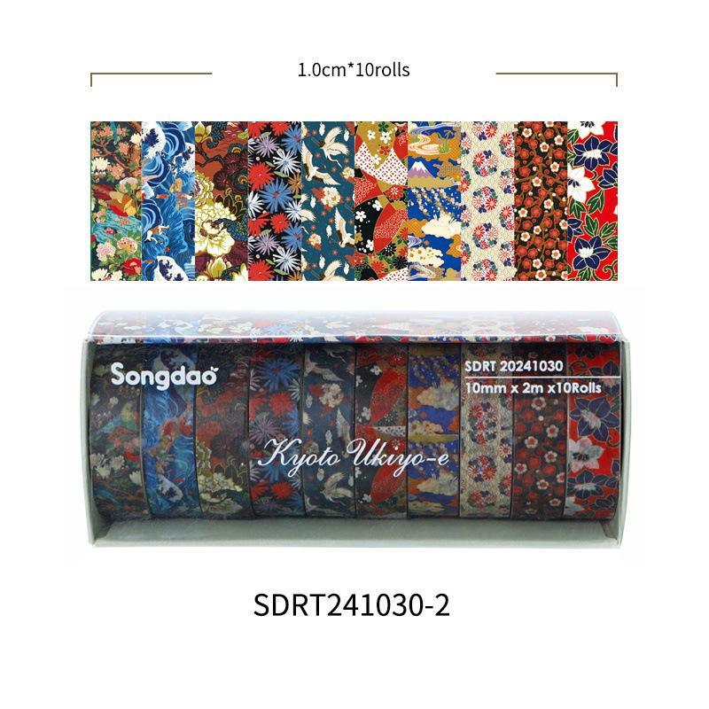 10 Rolls Kyoto Ukiyo-e Washi Tape Set Japanese Traditional Art Retro Wave Floral Pattern Masking Tape for Diary Album