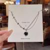 Elegant Double-Layer Zircon Heart Titanium Necklace – Chic Sweet Girl Style Clavicle Chain