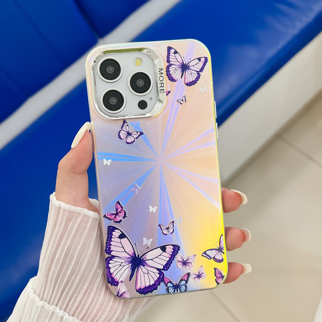 Electroplated Laser Butterfly for Apple 16E Mobile Phone Case for IPhone15promax Creative Personality New Style