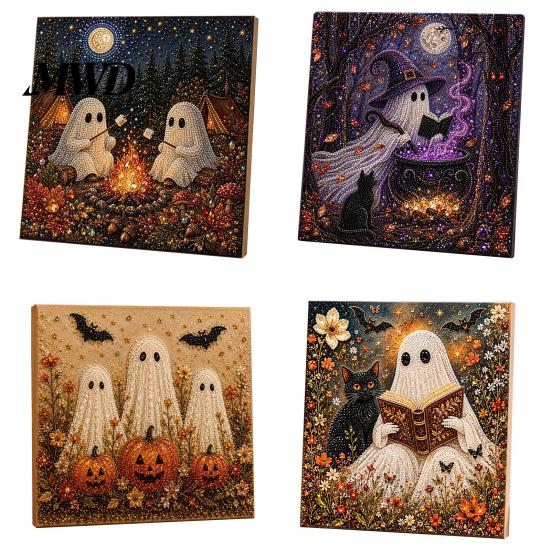 Pre Stretched Canvas Art Halloween Faux Pearl DIY Kit, Spooky Cute 3D Beads Painting Crafts Stress Relief Project for Adults Beginners, Seasonal Wall