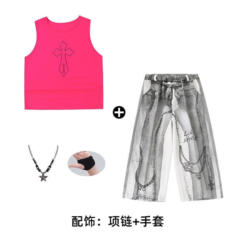 Kids Hip Hop Dance Outfit Set Boys Girls - Street Style Performance Costume With Graphic Pants Accessories