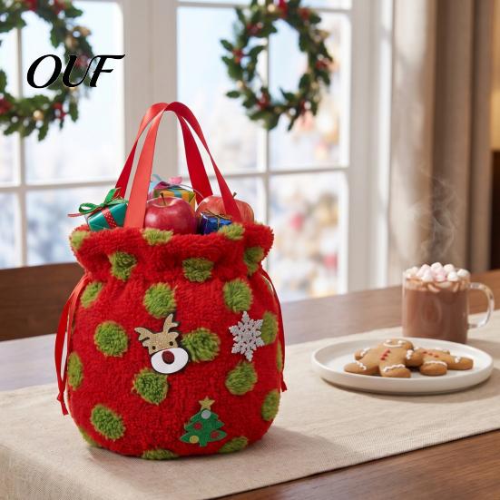 Reusable Plush Fabric Bags Christmas Gift Bag with Drawstring, Soft Santa Sack for Candy Holiday Drawstring Apples Presents, Wrapping Pouch Xmas Party