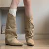 Sheepskin Hidden Heel Pointed Toe Slouch Over-the-Knee Western Boots