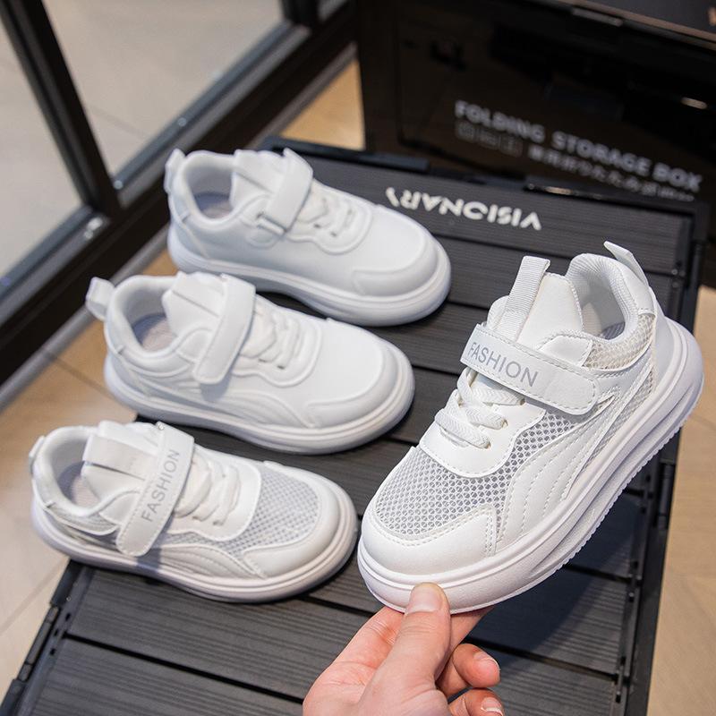 Весенне-летний стиль, детские белые туфли среднего и большого размера, кроссовки для мальчиков, спортивная обувь для девочек с мягкой нескользящей подошвой