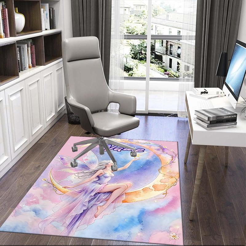 1PC Custom Name Fairy Moon Fantasy Theme Floor Mat Ideal for Living Room, Game Rooms, Office, Bedroom,Floor Mat Playful Design