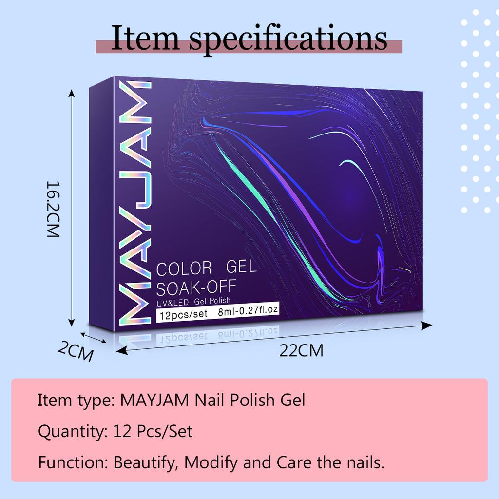 MAYJAM 12Pcs Nail Gel Polish Gift Set 8ML Purple Red Nude Pink Gel Nail Polish Kit Soak Off Nail Gel Glittery Sequins UV Nail Art Gel Varnish
