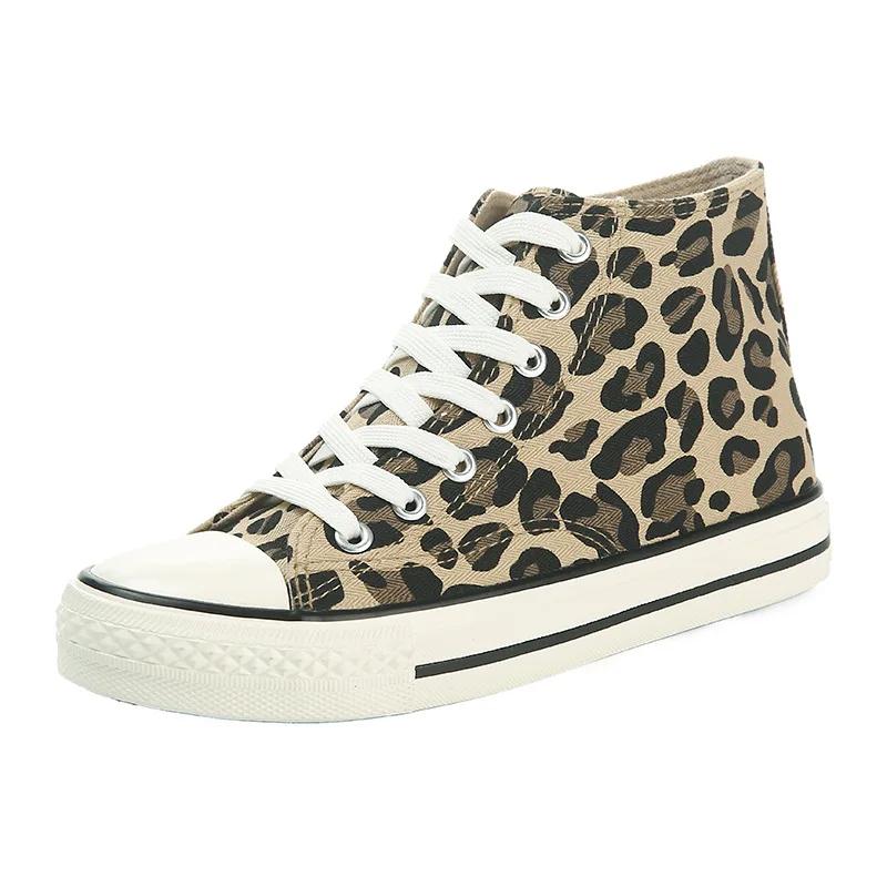 Hot Selling High Top Canvas Shoes Female Leopard Print New Korean Version of Students Original Suichao Low Board Shoes