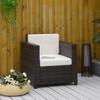 Single Seater Rattan Chair, PE Wicker Garden Armchair with 10 cm Thickened Cushion, All-Weather Rattan Garden Chair with Armrests, Brown