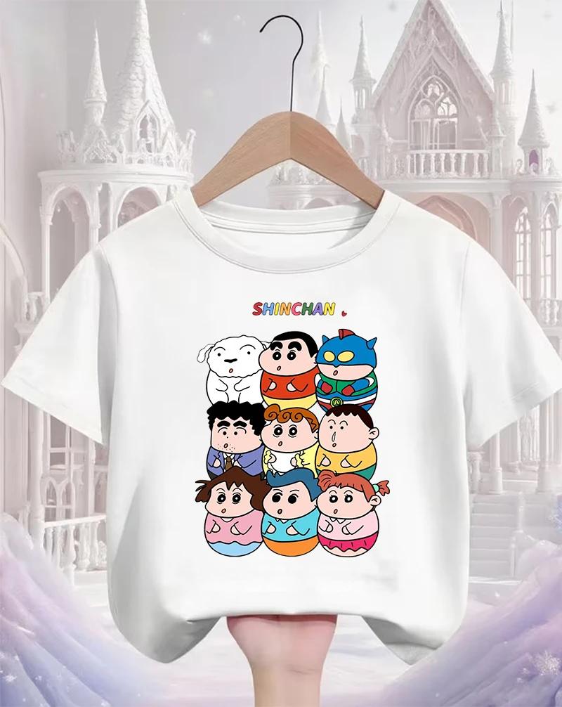 Fashion Outdoor Kids T Shirt Cute Cartoon Graphic Summer Crew Neck Casual Youth Tops Crayon Shin Chan 3 14 Years