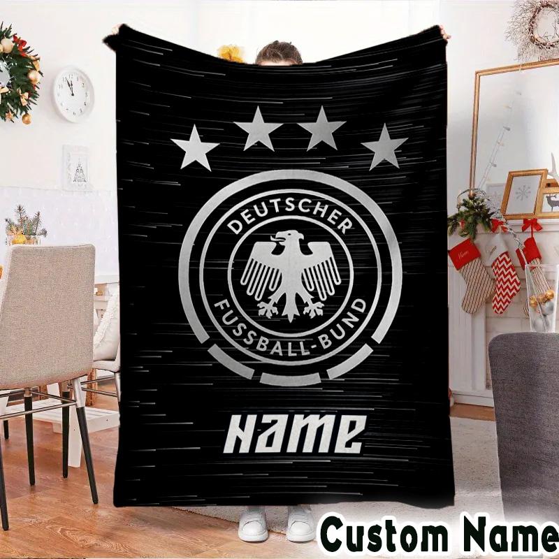 Custom Name German Football Badge Emblem Throws Blanket Flannel Blankets for Couch Bed Gifts for Men Women Picnic blanket Christmas fan gifts