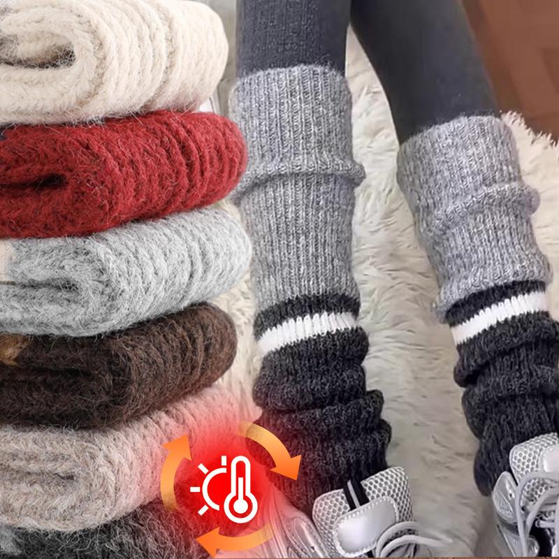2pairs American Retro Cashmere Color Blocking Long Sock Winter Warm Knitted Leg Warmers for Women Lolita JK Boot Cover Stockings