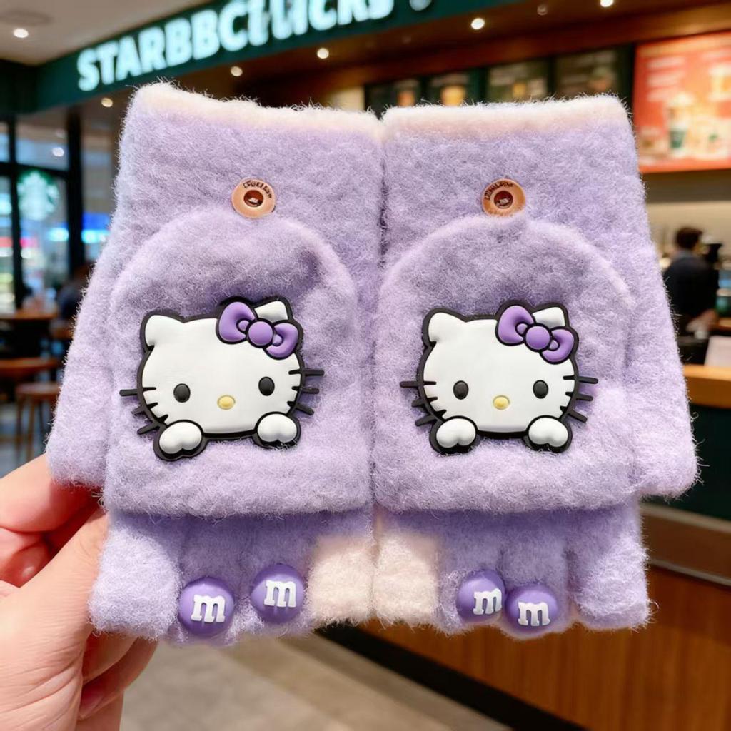 Ветрозащитные зимние перчатки Hello Kitty для мальчиков и девочек - Теплые, с пятью пальцами, для детей школьного возраста