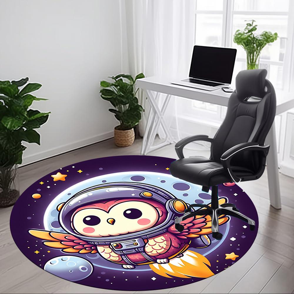 1pc Owl Astronaut Office Round Area Rug, Under Office Chairs Bedroom Living Room Home Decor, Room Deco