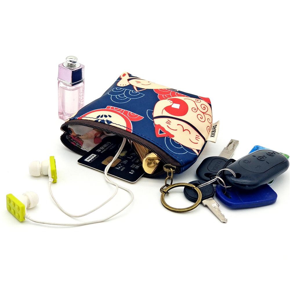Women Polyester Waterproof Cartoon Print Keychain Wallet Small Organizer Pouch Ladies Money Bag Coin Purse for Children Girl Boy