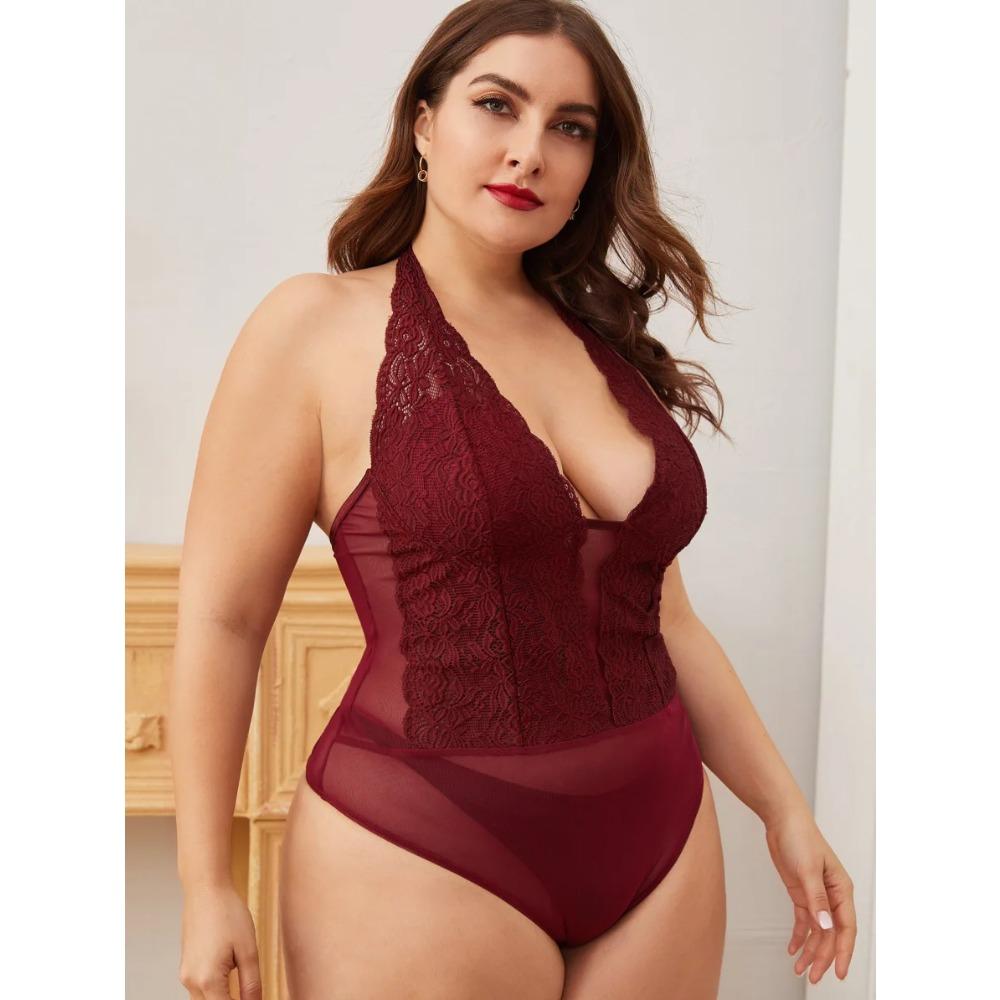 Большой размер Новое горячее сексуальное нижнее белье Женский кружевной прозрачный комплект бюстгальтера Эротические костюмы Платье с глубоким V вырезом Боди Нижнее белье