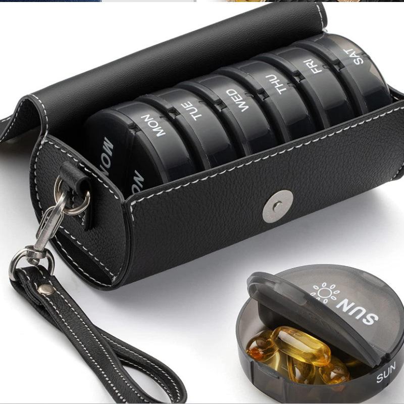 Portable Leather Medicine Box with 14 Compartments – Travel-Friendly and Classified Storage Bag