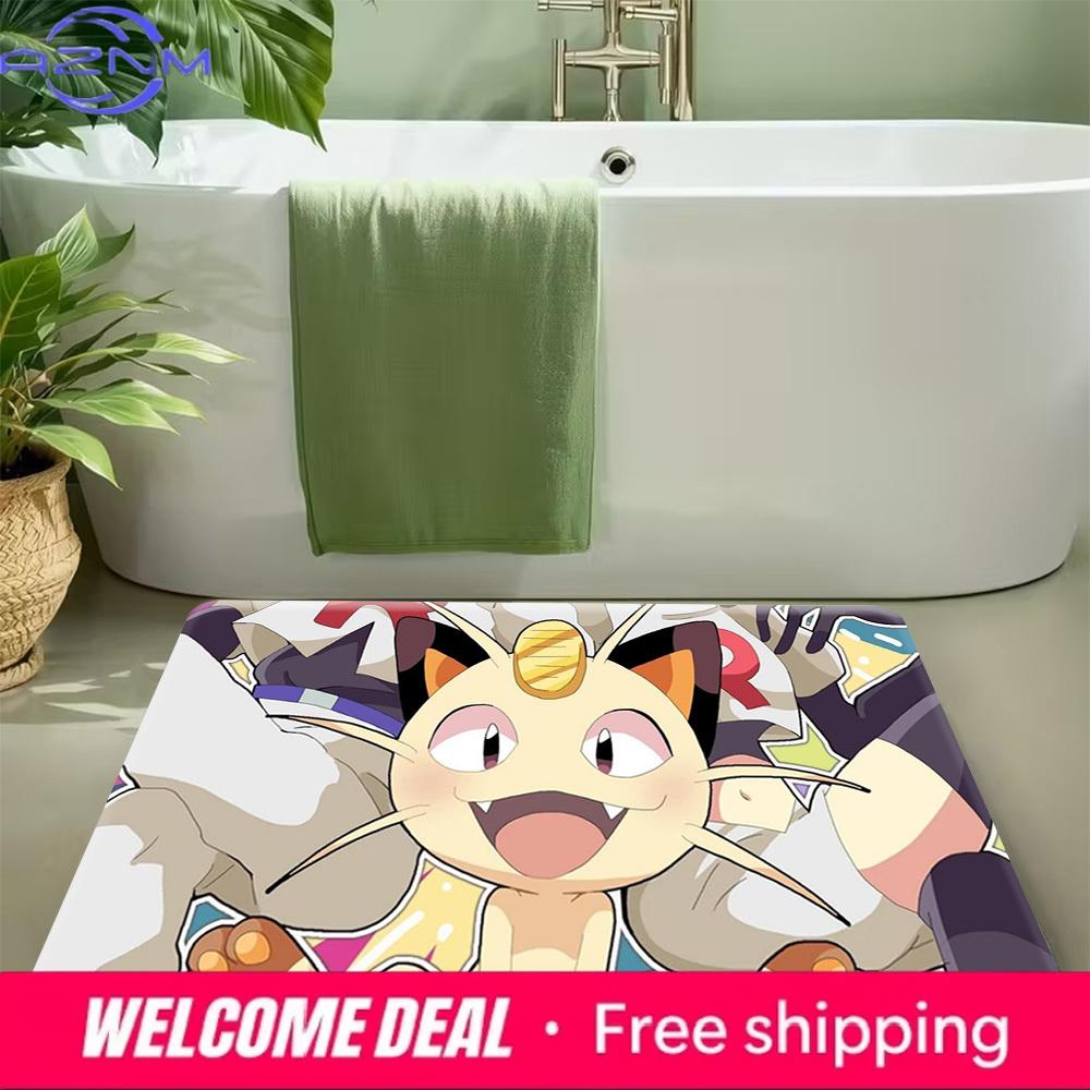 Cute Pokemon Meowth Cartoon Print Non Slip Absorbent Soft Indoor Home Bathroom Entrance Floor Doormat Rug