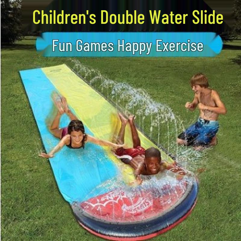 PVC Children's Double Water Slide with Sprinkler - Parent-Child Outdoor Surfboard Toy