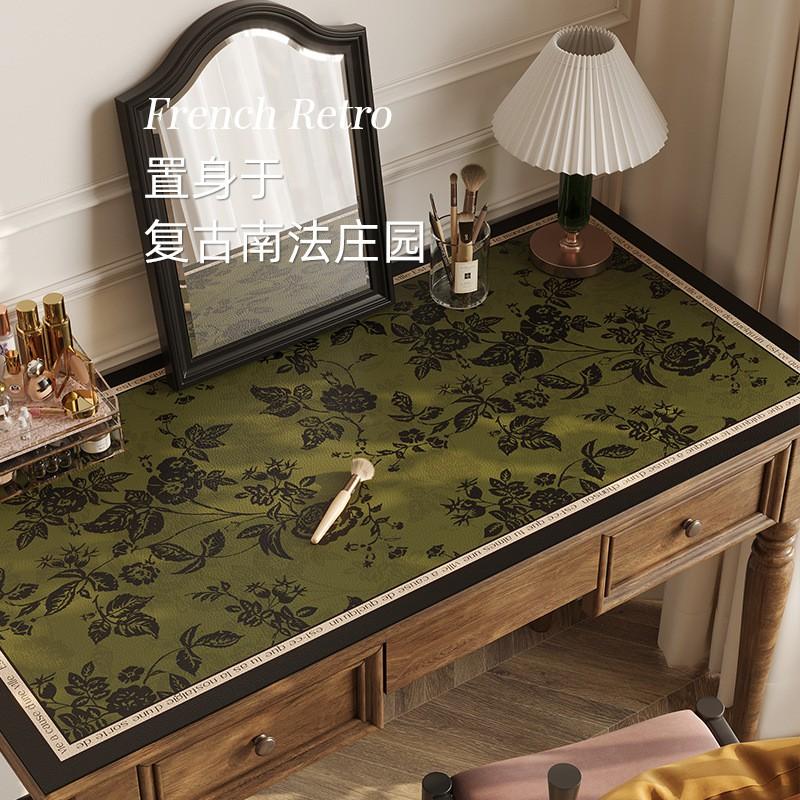 French Vintage Leather Desk Mat Vanity Table Waterproof Dustproof Decorative Surface Protector