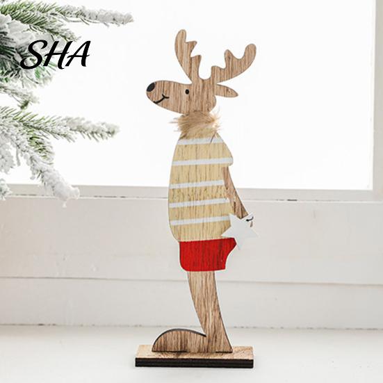 Cozy Christmas Decorations for Living Rooms Wooden Reindeer Figurines, Handpainted Couple Elk Tabletop Ornaments, Rustic Xmas Small Dining Tables Deer