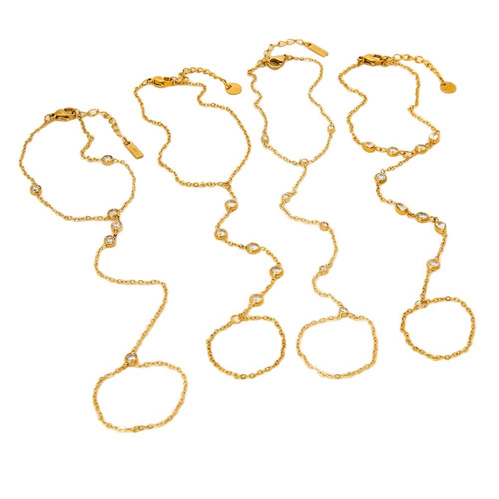 European and American personalized fashion round small zircon plated 18K gold stainless steel bracelet light luxury versatile hand jewelry women