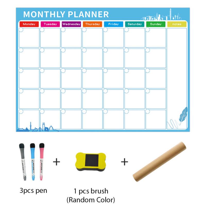 Магнитный календарь для сухого стирания, холодильник с 6 маркерами, магнитный список покупок, кухонный холодильник