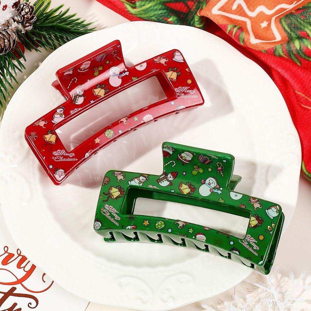 Acrylic Christmas Hair Clip Elk Christmas Tree Print Women Headwear Cute Ponytail Hairpin
