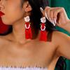 Fashion Goth Punk Christmas Santa Earrings for Women Creative Long Fringe Bohemian Fringe Earring Holiday Zircon