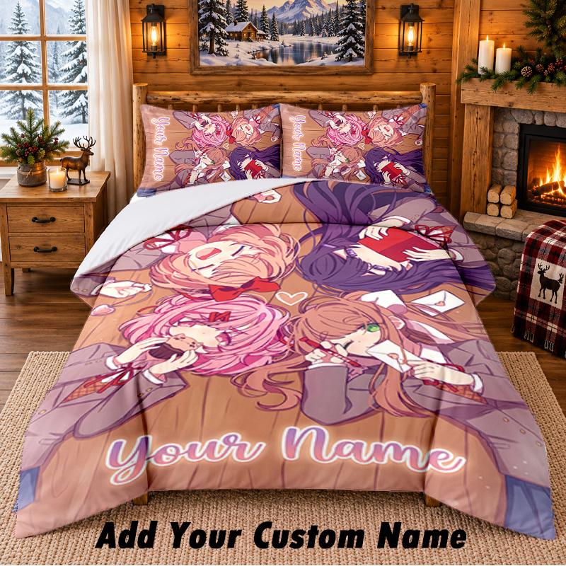 Doki Doki Literature Club Custom Name 3Pcs Bedding Set 1 Bed Sheet 2 Pillowcases Bedroom Home Decor
