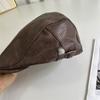 Retro Pattern PU Leather Forward Hat Women Autumn and Winter Fashionable Personality Street Yuppie Couple Cap