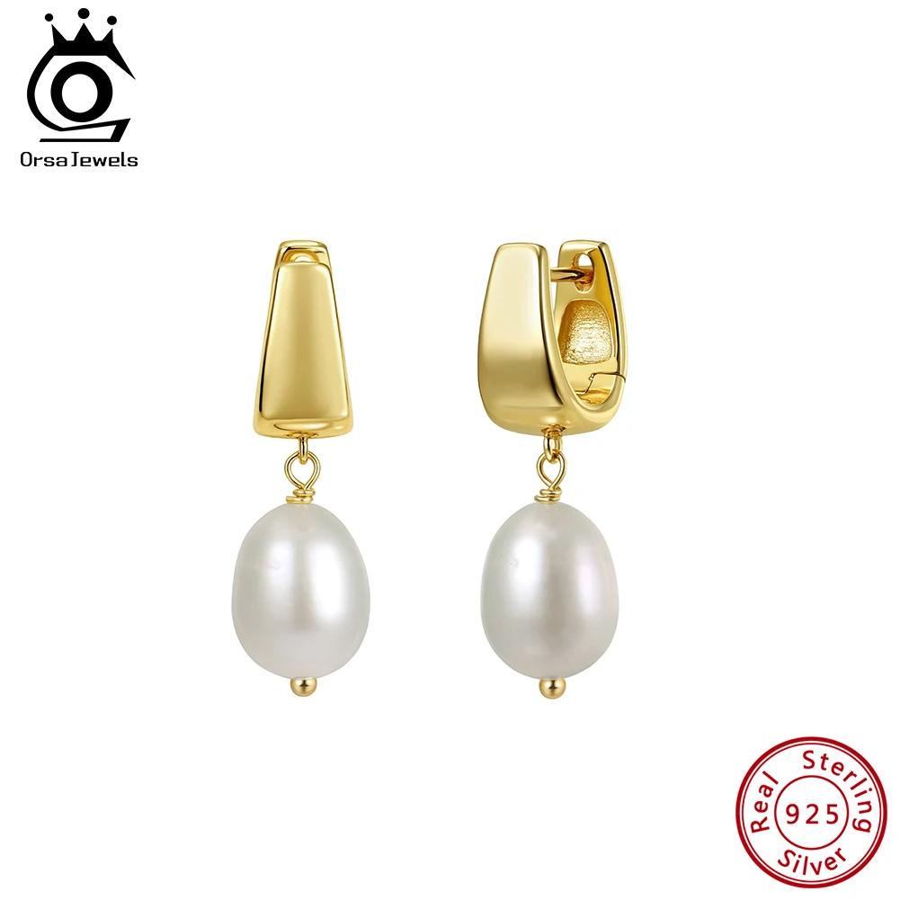ORSA JEWELS Элегантные серьги-подвески из настоящего 14-каратного золота и стерлингового серебра 925 пробы с отобранным вручную натуральным жемчугом для женщин GPE130