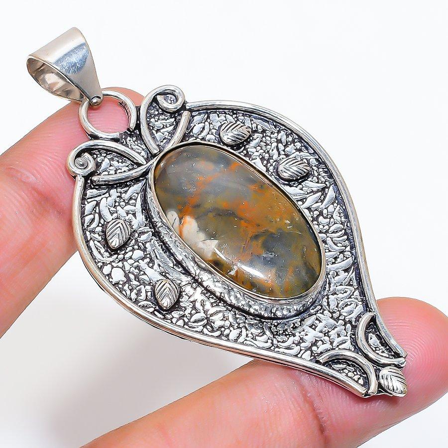 Natural Polychrome Jasper 925 Sterling Silver Jewelry Pendant 2.60" ZS-42
