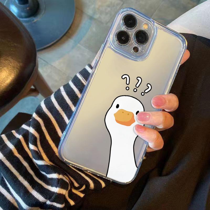 Милый Чехол-Утка с Вопросами для iPhone 17 Air 16 15 14 13 12 11 Pro Max Plus Mini Xs X 8 7 Мягкий Прозрачный Чехол Fundas