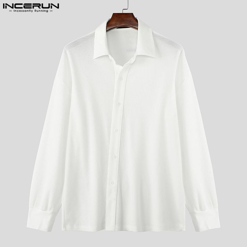 INCERUN Men Spring Lapel Neck Oblique Placket Knitted Loose Tops Casual Shirts