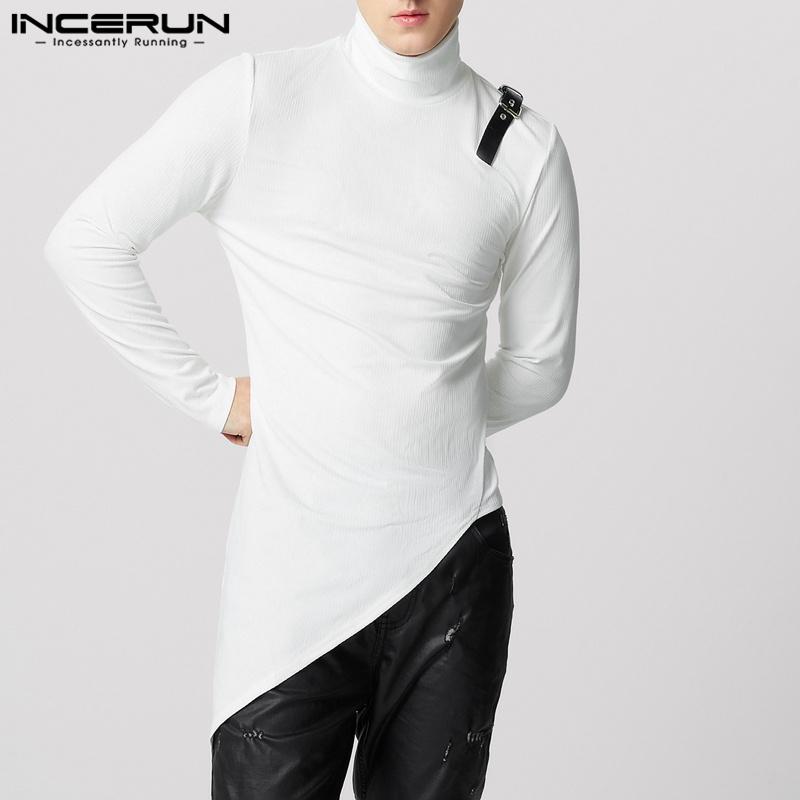 INCERUN Мужские водолазки с длинным рукавом, пэчворк, нерегулярные, тонкие, в рубчик, топы, майки