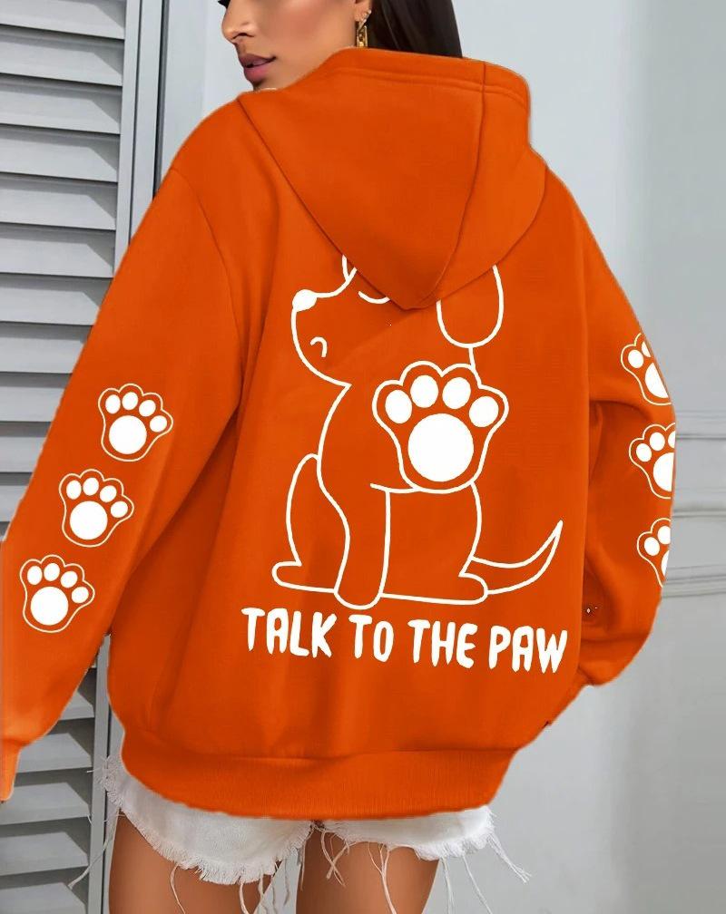 Женская толстовка Paw Talk с мультяшной собакой - Повседневный осенний флисовый пуловер с карманами