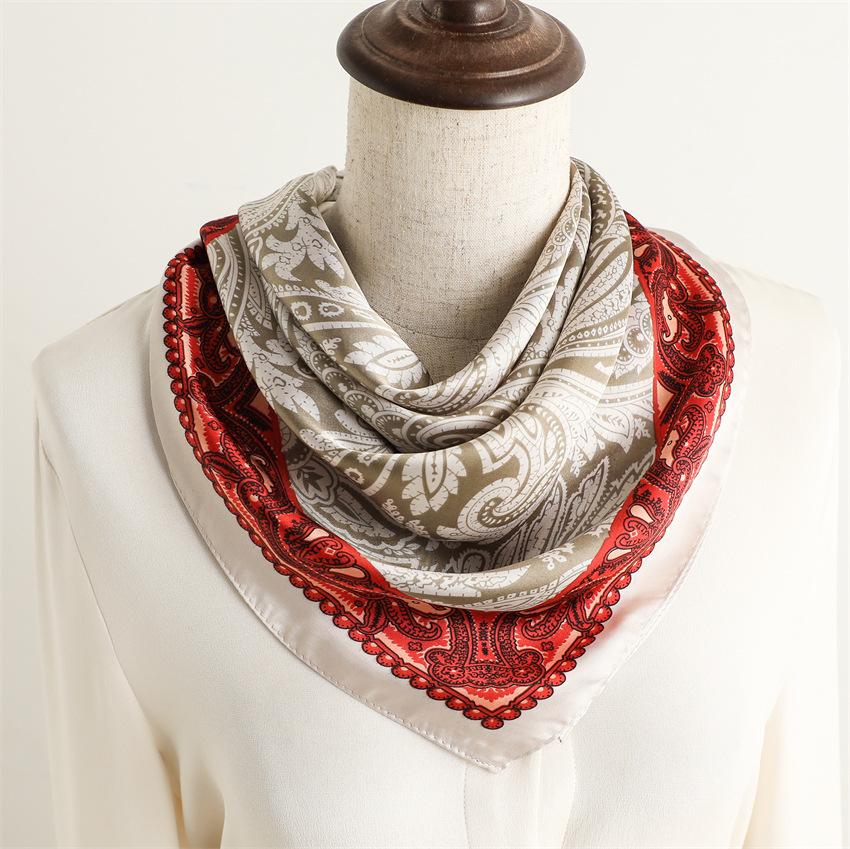 European and American ethnic style silk scarf sunscreen shawl fashion versatile cashew scarf simulation silk 71cm square scarf professional scarf