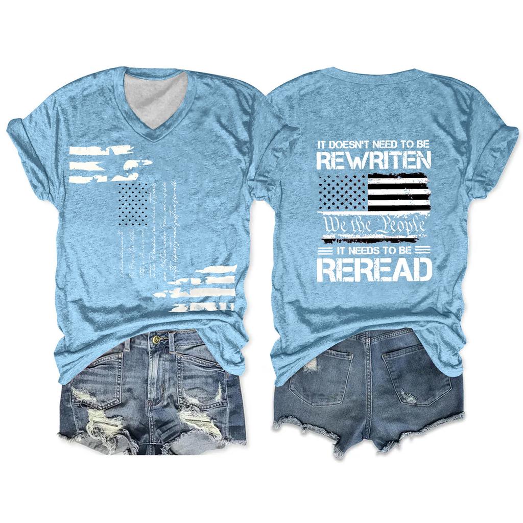 Women'S T-Shirt Casual Loose Printed V-Neck Pullover Short Sleeved Top