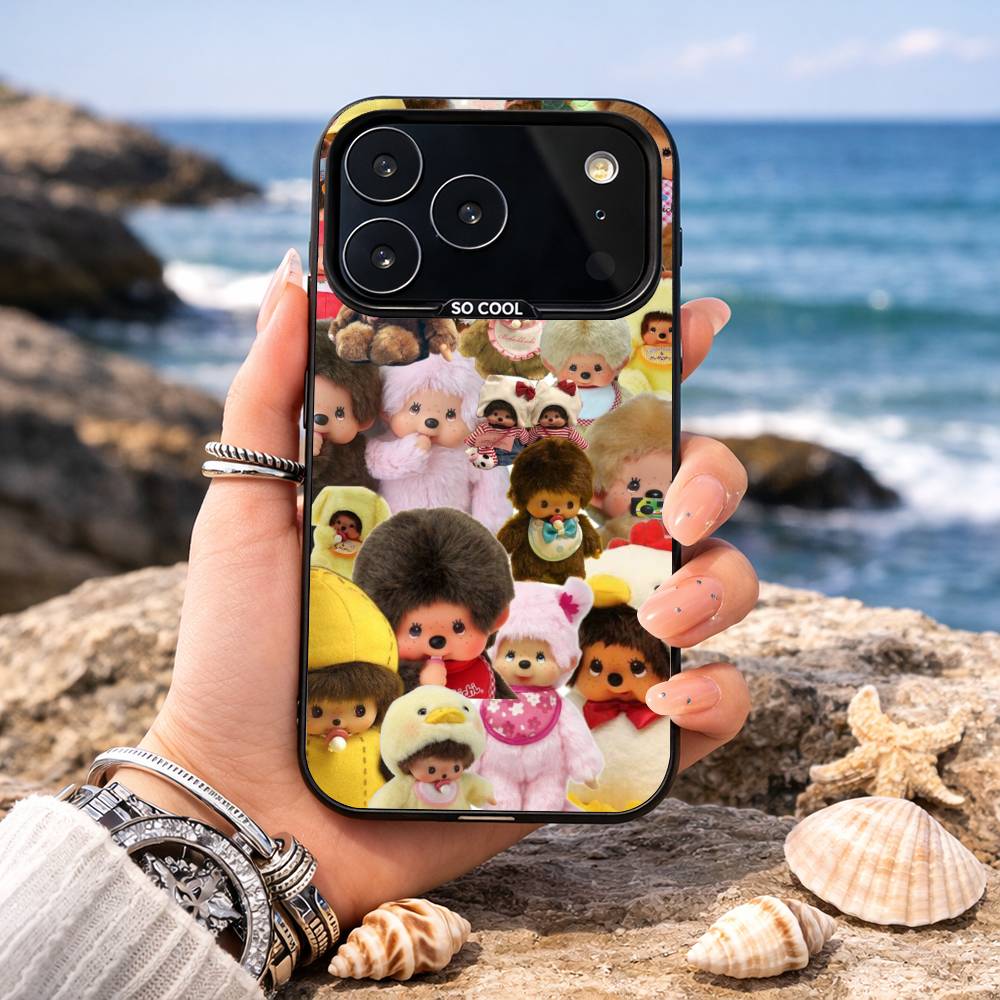 M-Monchhichi Phone Case For iPhone17,16,15,14,13,12,11,Pro,MAX Gray Matte Silicone Black Cover