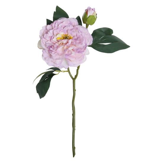 Искусственный пион с зелеными листьями 2 головки реалистичный поддельный шелковый цветок